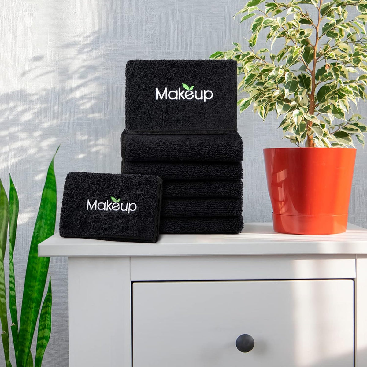 Orighty Microfiber Makeup Remover Cloths – Designer Look for Airbnb and B&B Guest Baths, Picture-Ready Black Cleansing Towels
