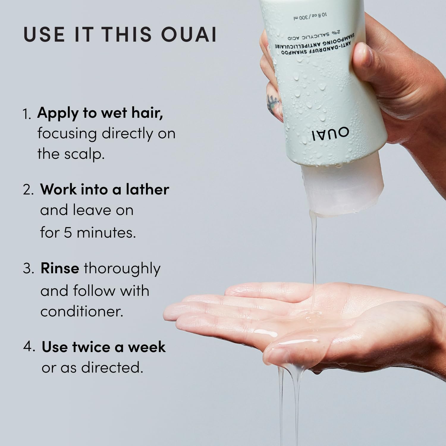 OUAI Anti Dandruff Shampoo – Quiet, Sulfate-Free Wash for the Understated Vanity Setup, 10 Fl Oz
