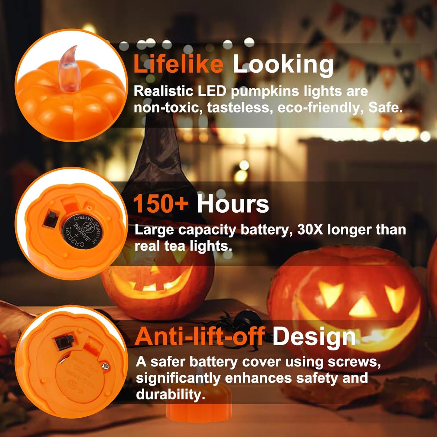 over 150 hours of continuous light per set of cr2032 batteries (included)