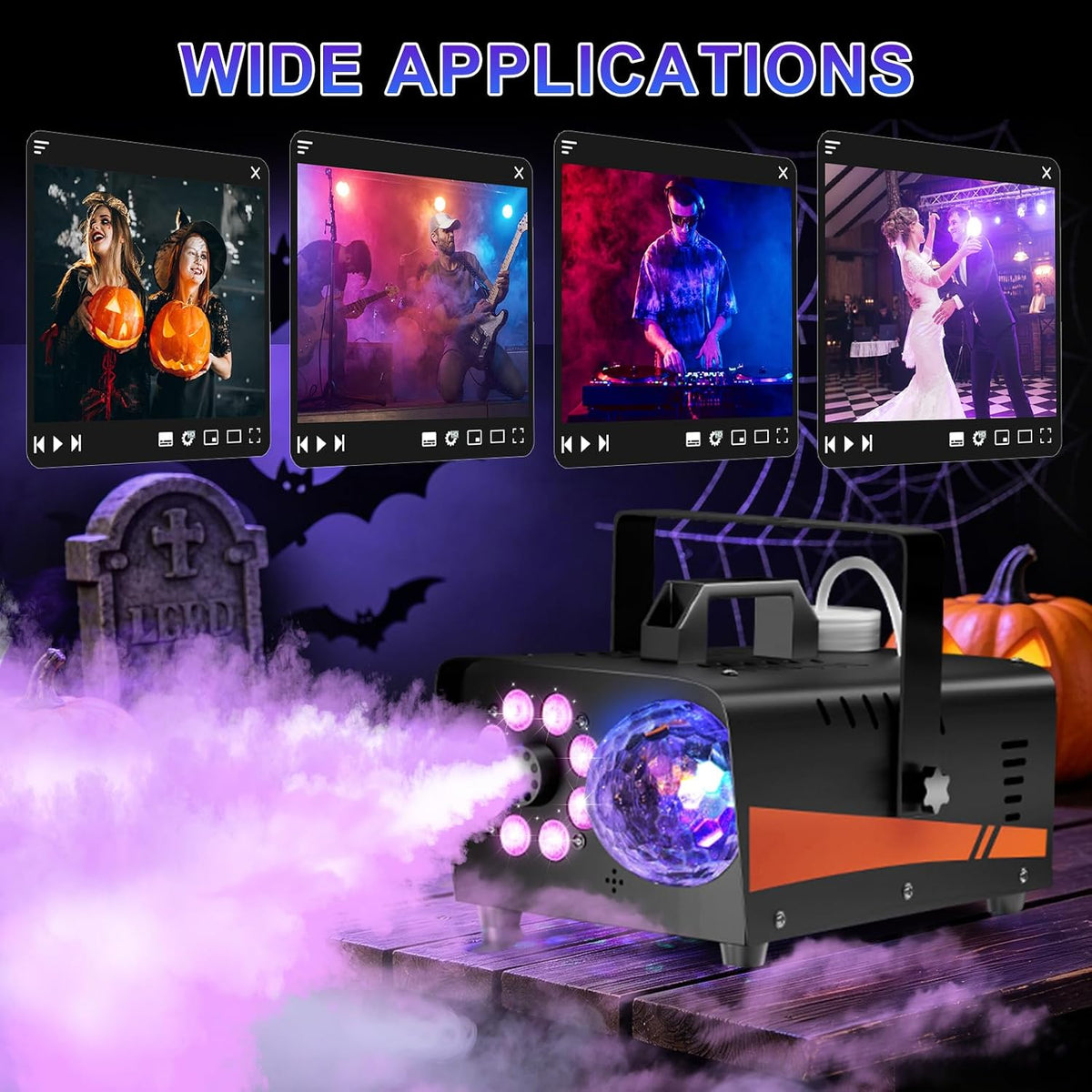 FOGMACHINE Pro 800W Outdoor DJ Fog Machine, 4500 CFM RGB Stage Light for Garden Weddings and Tailgates