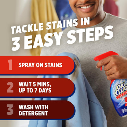 OxiClean Max Force Stain Remover Spray – No Bleach or Phosphates Pre-Treat for All Machine-Washable Fabrics, 48 fl oz Refill