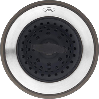 OXO Good Grips 2-in-1 Sink Strainer Stopper – No-Install Drain Cover for Safer Use Around Curious Kids and Pets