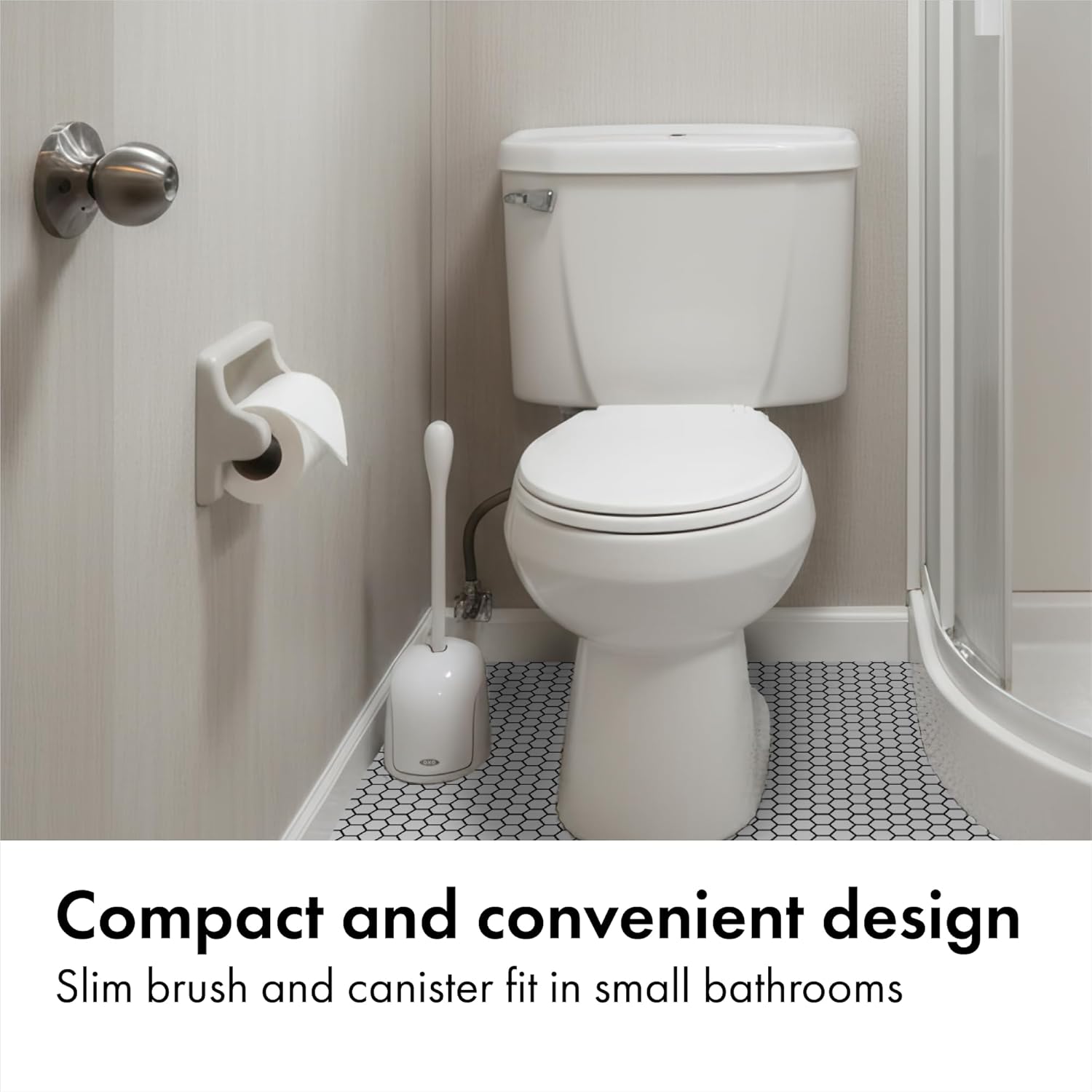 OXO Good Grips Designer Toilet Brush – Bathroom Style Refresh in White or Gray for Contemporary Homes