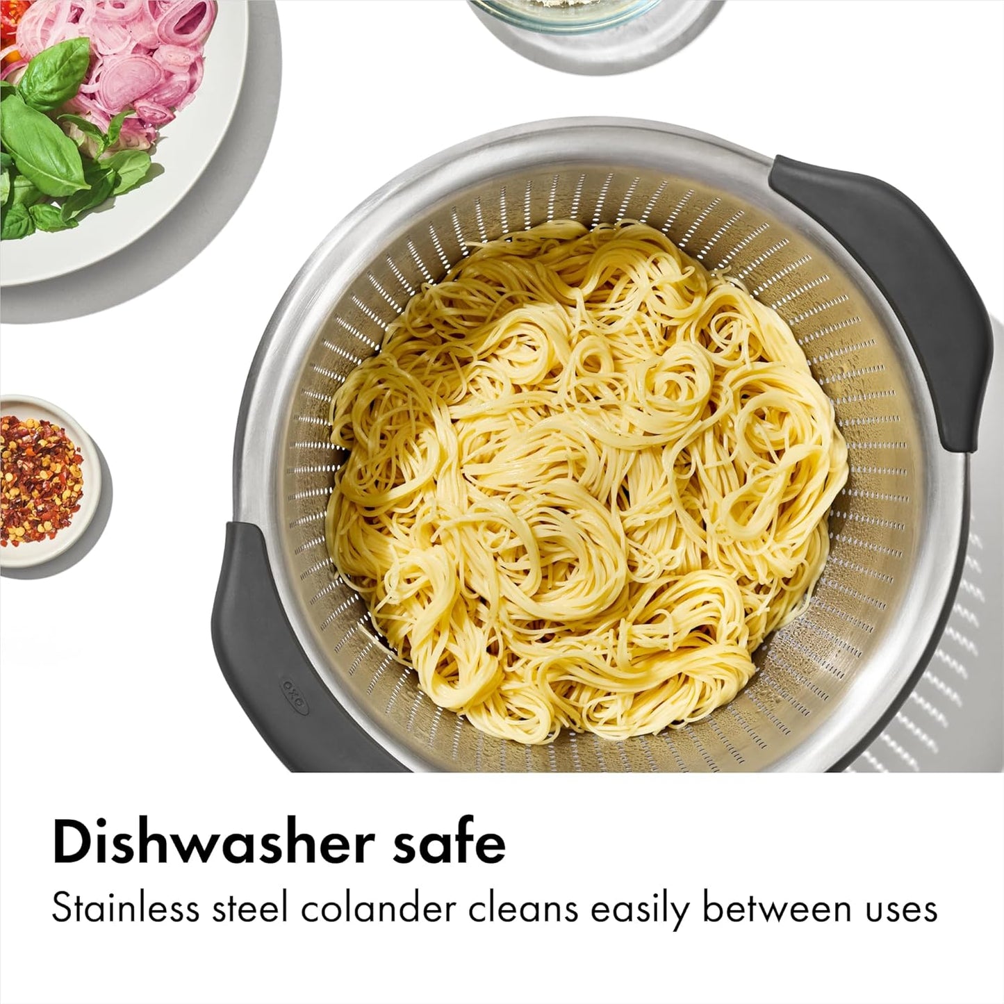 OXO Good Grips Stainless Steel Colander – Prep Station Partner, Stable Sink Strainer for Rinsing Grains in Bulk