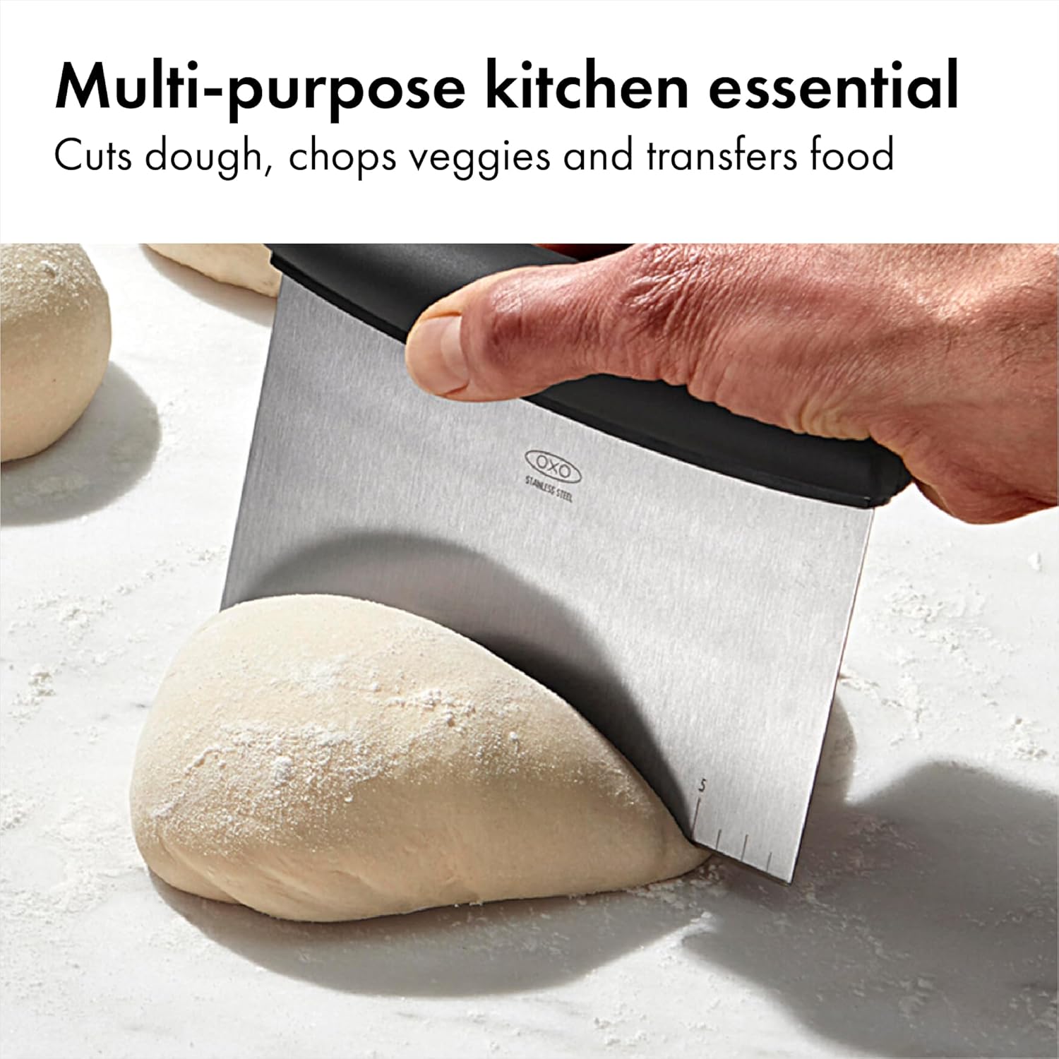 OXO Good Grips Stainless Steel Multi-Purpose Scraper & Chopper – Design-Forward Kitchen Tool for Display-Friendly Utensil Crocks