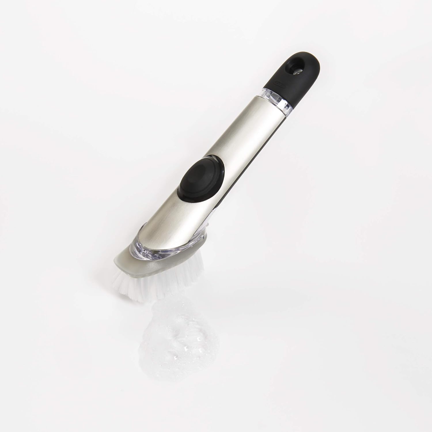 OXO Steel Soap Dispensing Dish Brush – Secure Wet-Grip Dish Brush for Assisted Living and Aging-Adult Kitchens