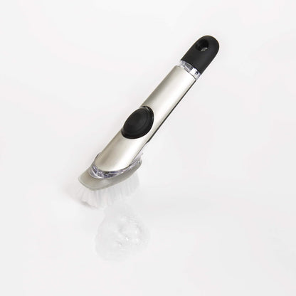 OXO Steel Soap Dispensing Dish Brush – Secure Wet-Grip Dish Brush for Assisted Living and Aging-Adult Kitchens