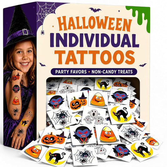 pack of 144 temporary tattoos sized at 2 inches for easy placement on small arms and faces