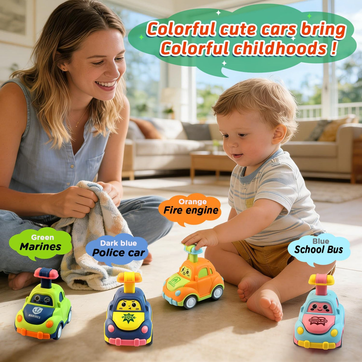pack of 4 vehicle-themed cars for varied play and shared sibling use