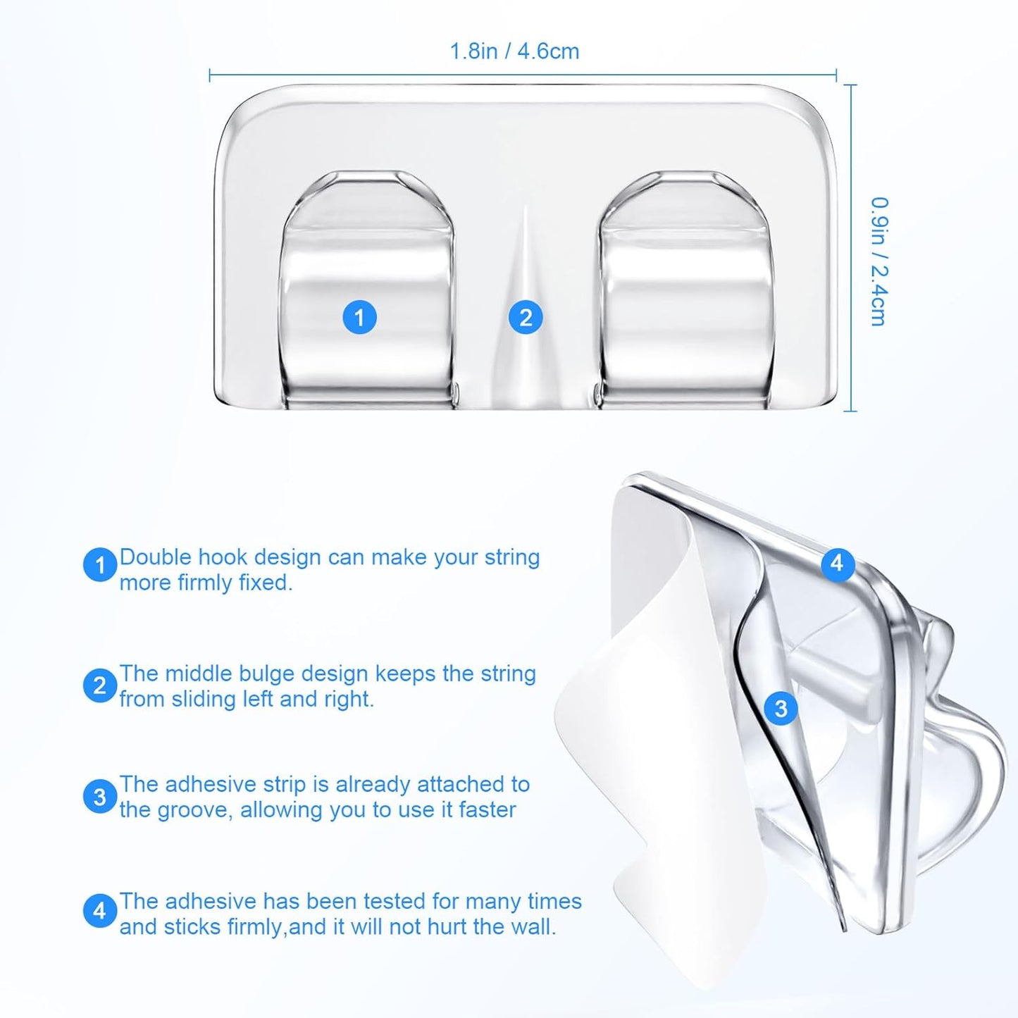 pack of 40 hooks (plus 4 metal hooks) for full perimeter coverage