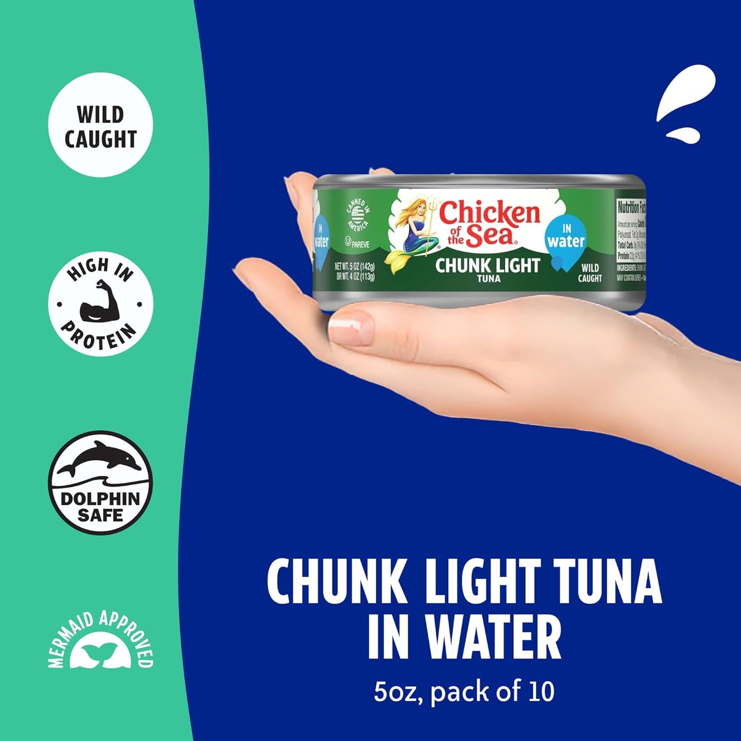packed in water with light salt seasoning for lower-calorie, clean flavor
