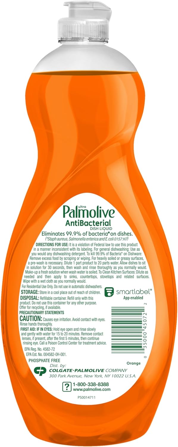 Palmolive Ultra Antibacterial Dish Soap Orange – Family Kitchen Cleaner for Highchairs, Bottles, and Sippy Cups, 32.5 Fl Oz