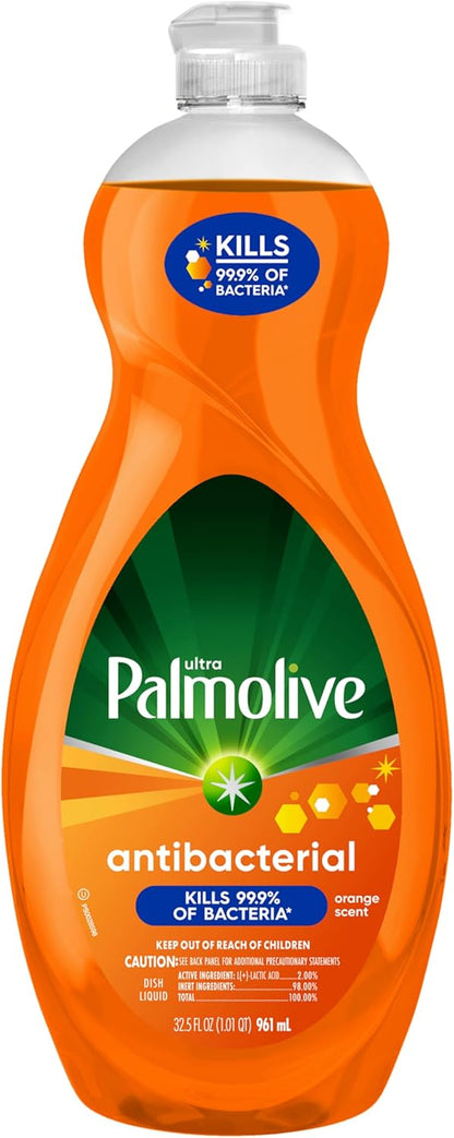 Palmolive Ultra Antibacterial Dish Soap Orange – Family Kitchen Cleaner for Highchairs, Bottles, and Sippy Cups, 32.5 Fl Oz