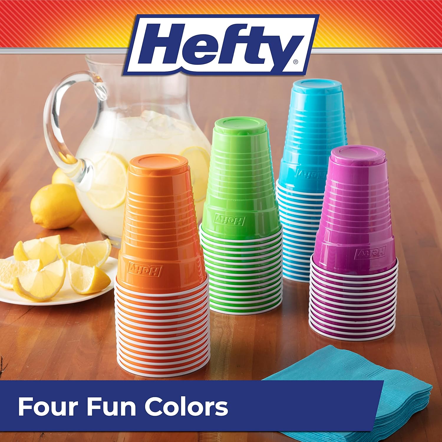 patriotic red, white, and blue solid colors plus clear cups with festive firework graphics