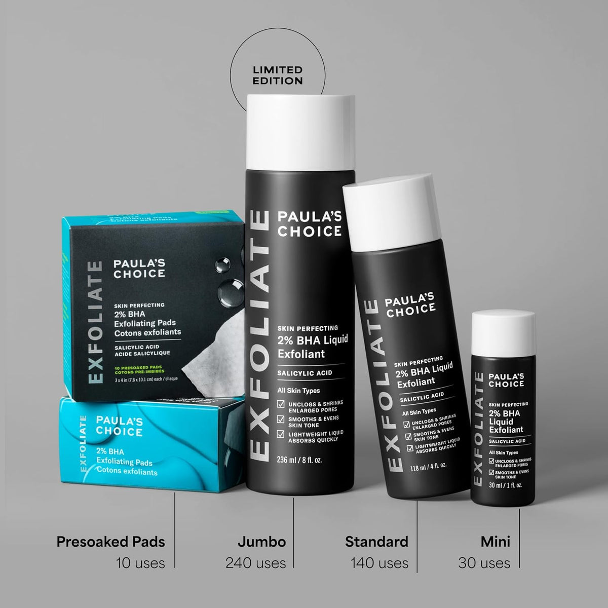 Paula's Choice SKIN PERFECTING 2% BHA Salicylic Acid Pads - Gym-Bag Ready Pore Refresher for Active Days