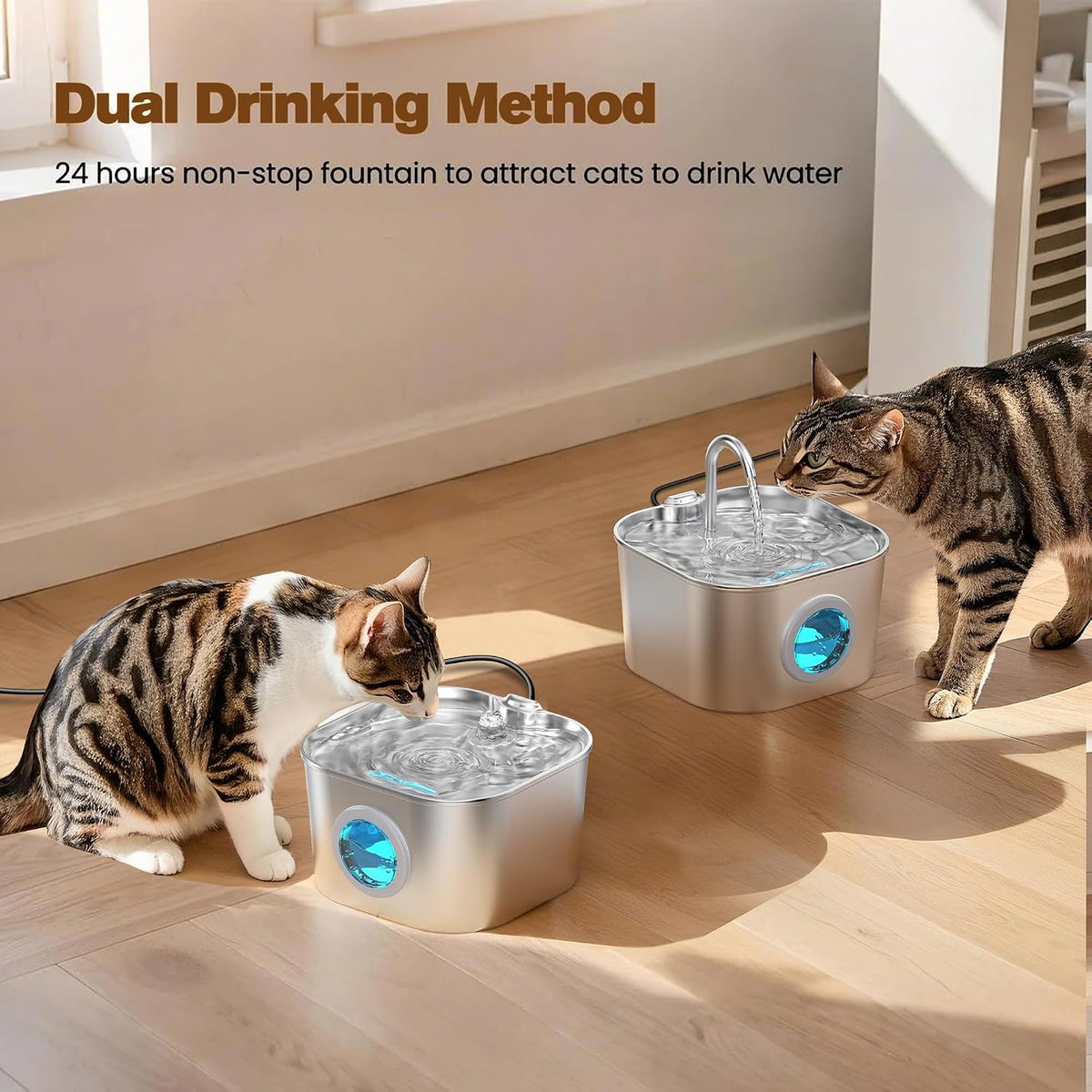 PawPurity AquaStream Pet Fountain – Clean-Lined Hydration for Open-Plan Living, Neutral Stainless Steel 2.2L