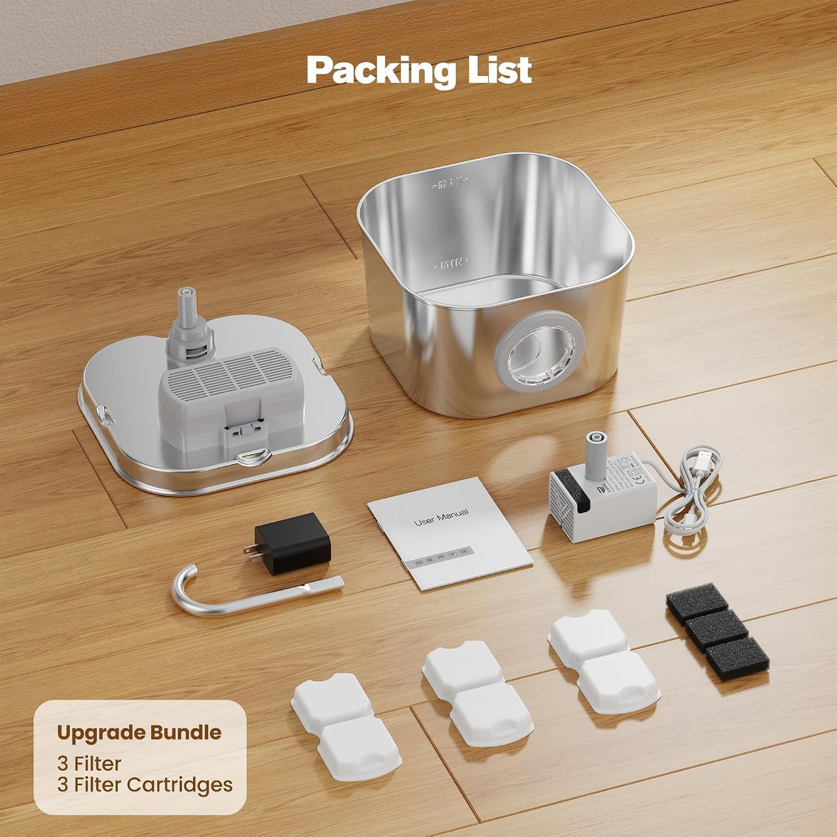PawPurity AquaStream Pet Fountain – Clean-Lined Hydration for Open-Plan Living, Neutral Stainless Steel 2.2L