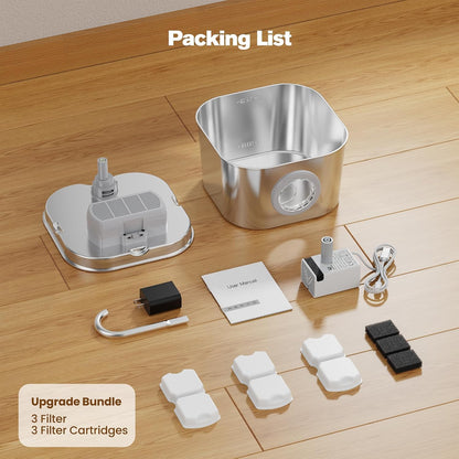 PawPurity AquaStream Pet Fountain – Clean-Lined Hydration for Open-Plan Living, Neutral Stainless Steel 2.2L