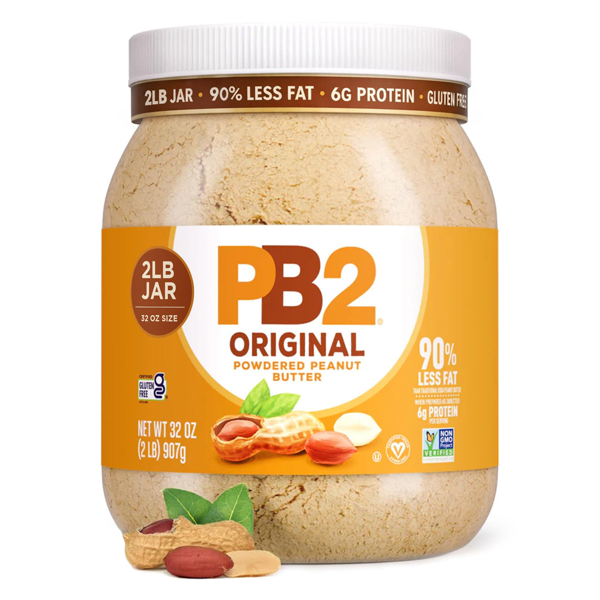 PB2 Original Powdered Peanut Butter - [32 Ounce Jar] 6g of Protein, 90% Less Fat, Certified Gluten Free, Only 60 Calories per Serving, Perfect for Protein Shakes, Smoothies, and Low-Carb, Keto Diets
