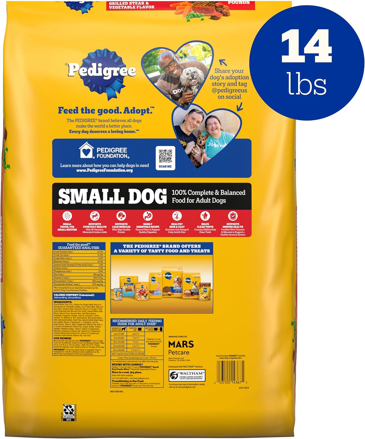 Pedigree Small Dog Dry Food – Grilled Steak & Vegetable 14 lb, Thoughtful Starter Gift for New Puppy Adopters