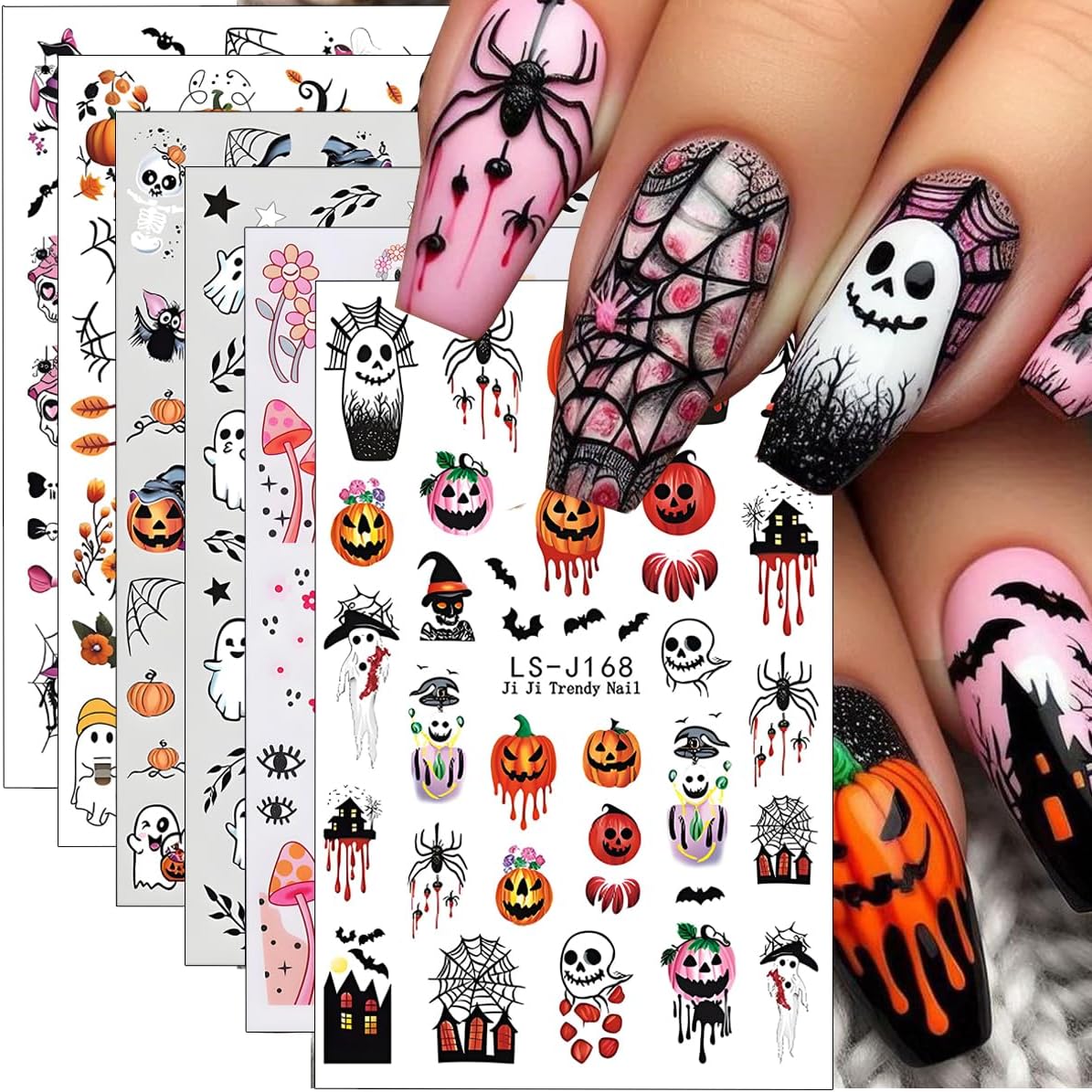 Halloween Nail Art Stickers 3D Pumpkin Ghost Set – Spooky Stocking Stuffer Gift for Teen Girls and Nail Art Lovers