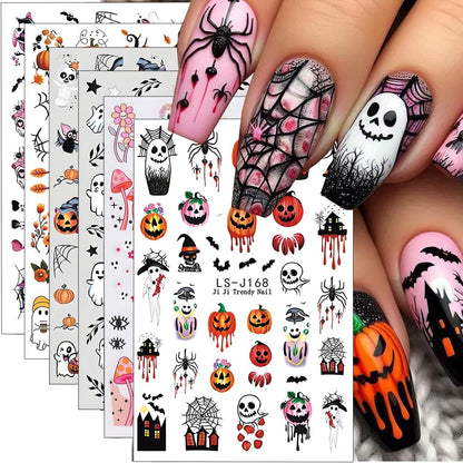 Halloween Nail Art Stickers 3D Pumpkin Ghost Set – Spooky Stocking Stuffer Gift for Teen Girls and Nail Art Lovers