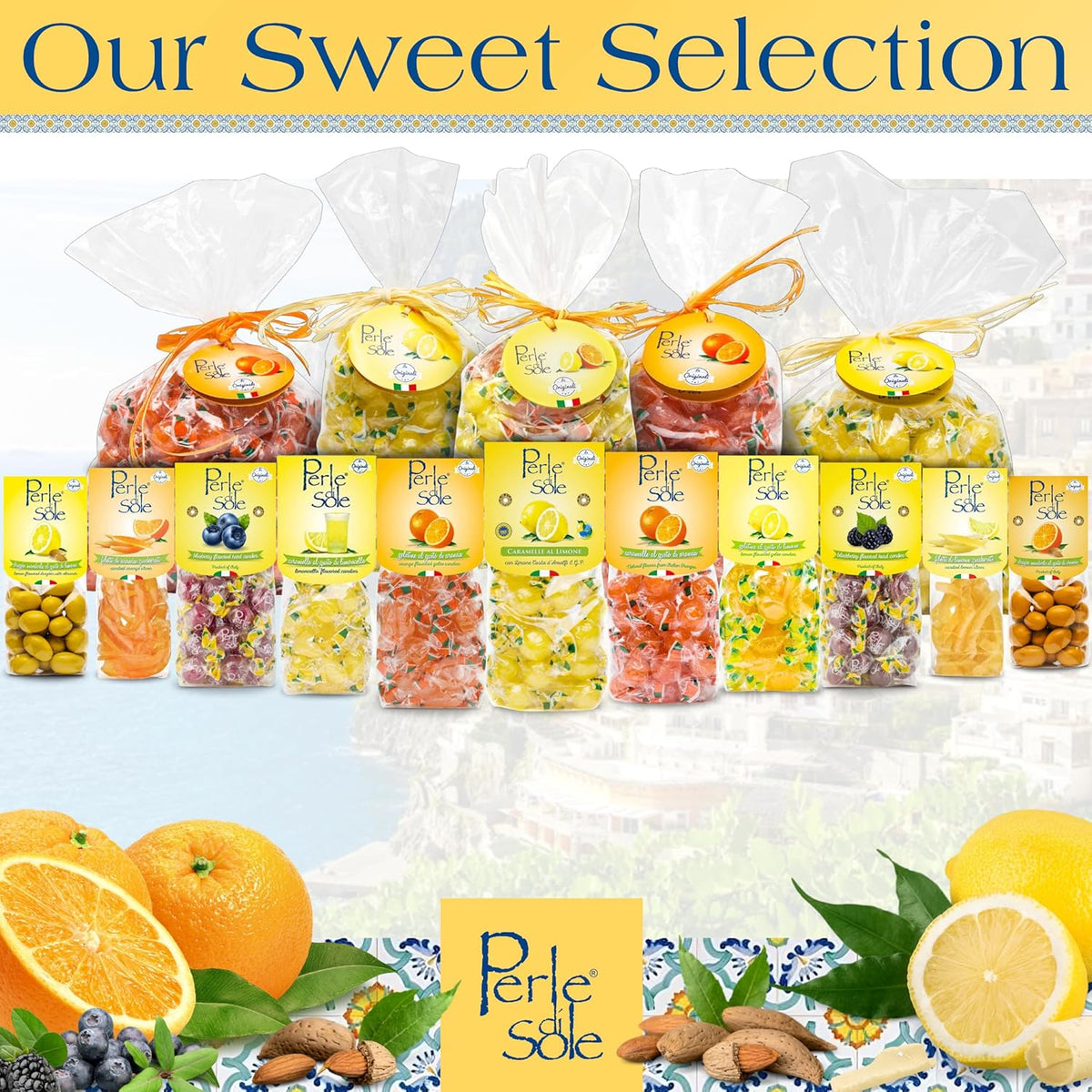 Perle di Sole Blackberry Italian Hard Candy Individually Wrapped – Premium Gourmet Confections, Imported Blackberry Bonbon with Fizzy Heart
