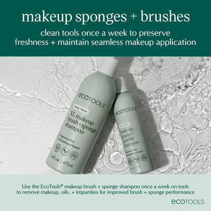 EcoTools Makeup Brush Cleanser + Sponge Shampoo – Breakout-Prone Skin Hygiene Reset, Dermatologist-Tested 8 oz