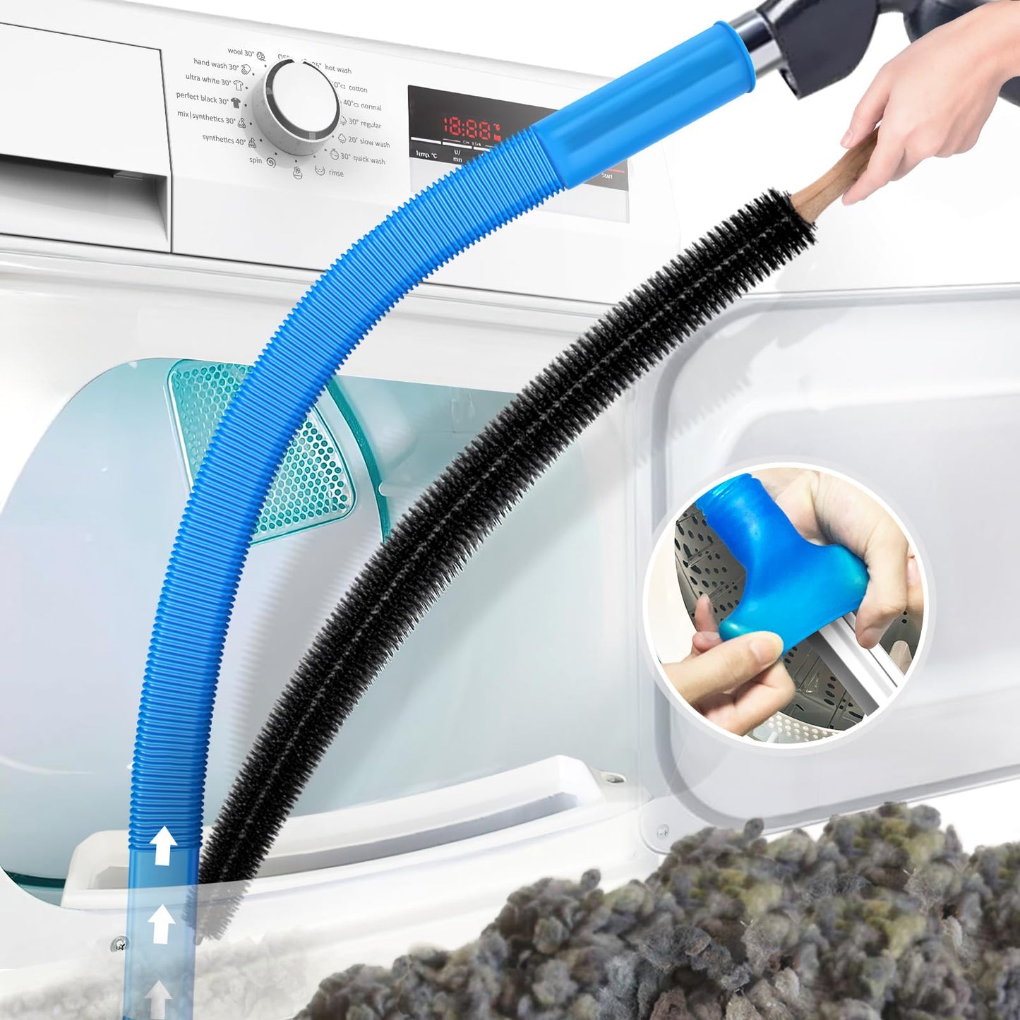 PetOde 2 Pieces Dryer Vent Cleaner Kit Compatible with Most Vacuum Cleaner, Dryer Lint Brush and Vacuum Hose Attachment with Universal Connector, Quickly Lint Remover