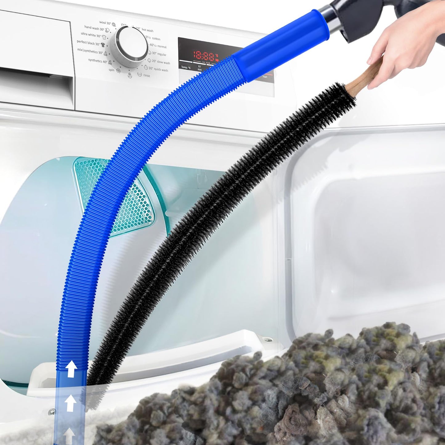 PetOde 2 Pieces Dryer Vent Cleaner Kit Compatible with Most Vacuum Cleaner, Dryer Lint Brush and Vacuum Hose Attachment, Quickly Lint Remover, Deep Blue