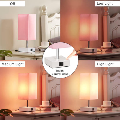 pink fabric (tetoron cotton) shade with matte white metal base