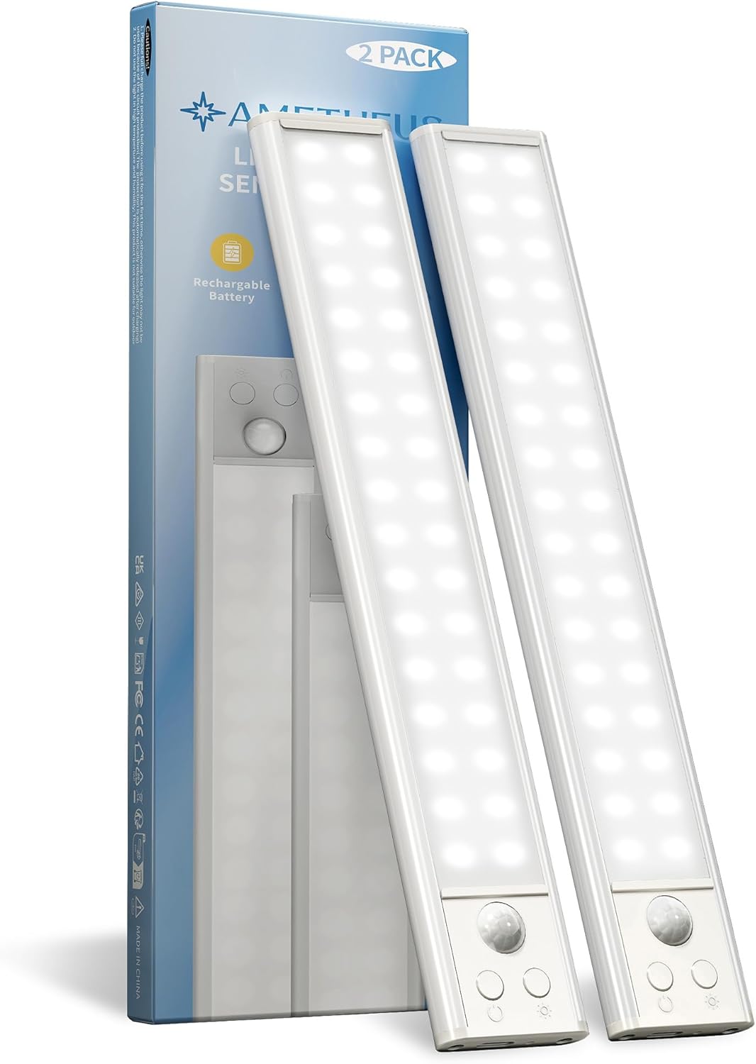 pir motion sensor with 120° detection angle and 10ft range, auto-off after 20 seconds of no movement