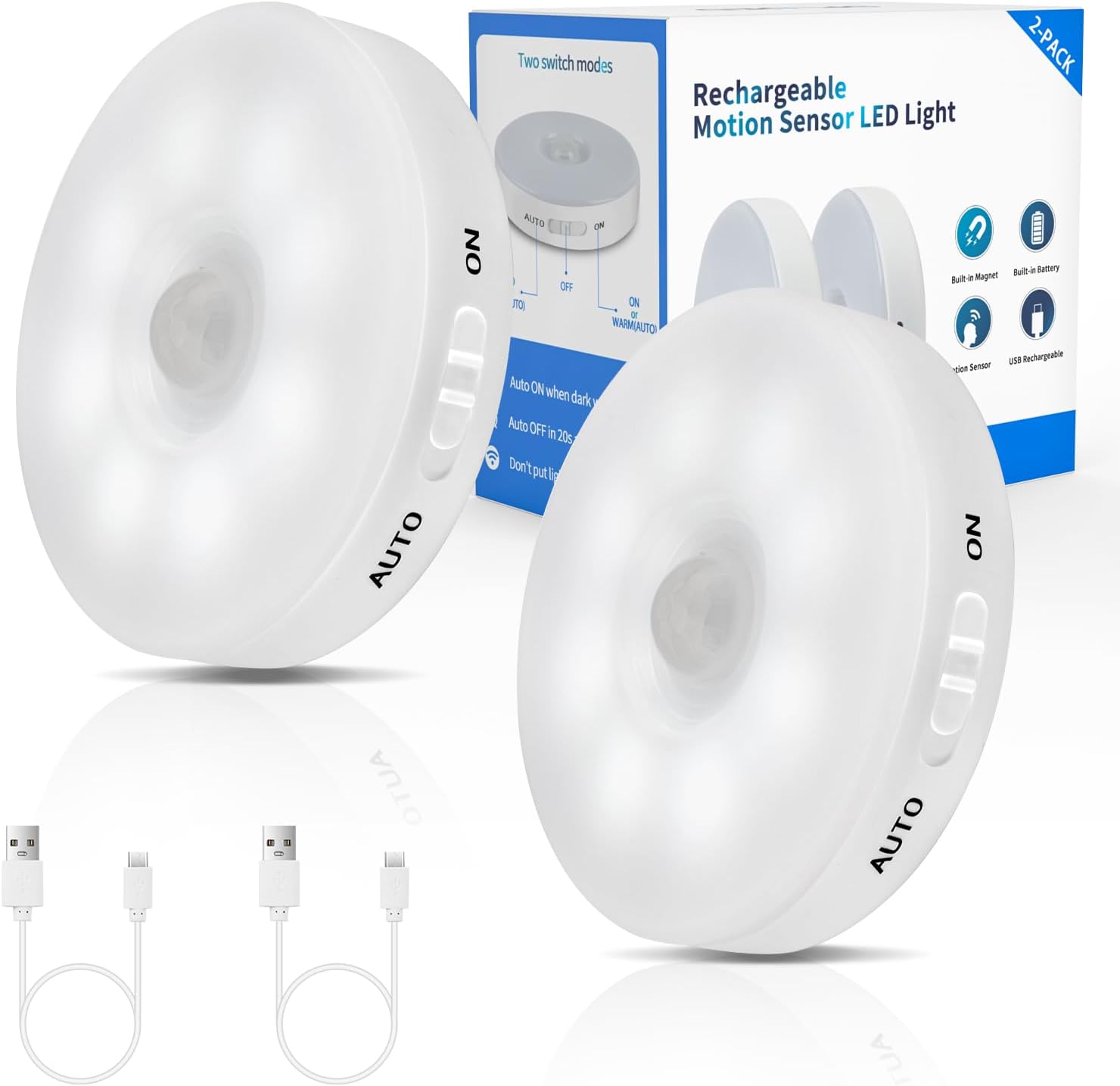 pir motion sensor with 16ft range and 120° detection angle, auto-off after 20s of no motion
