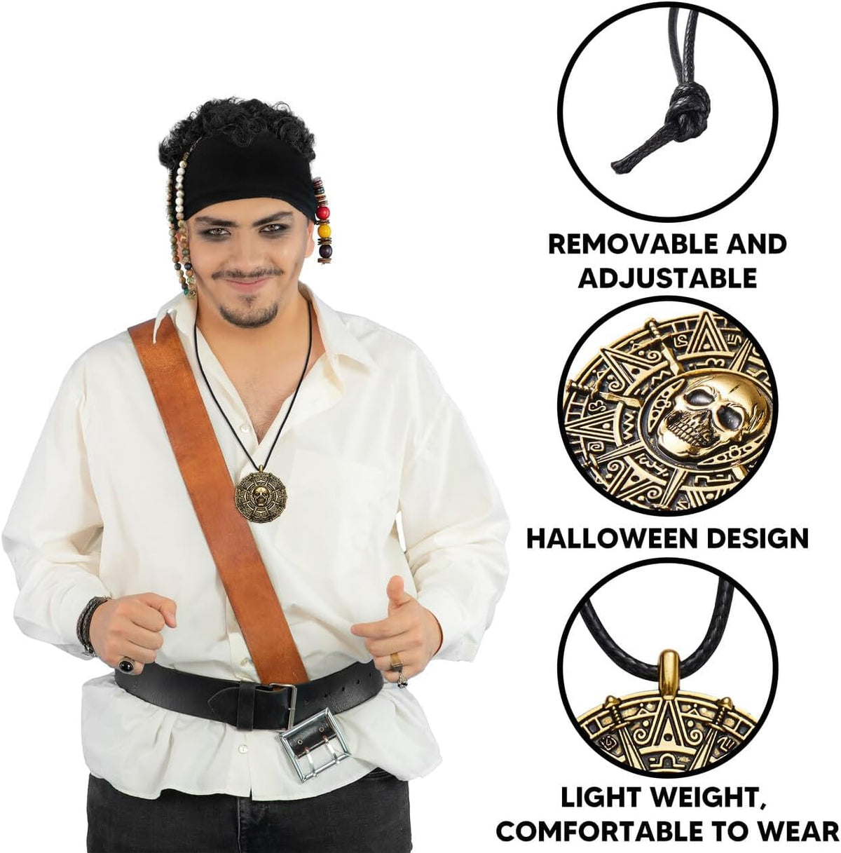 pirate skull coin pendant made of metal with polished brass and synthetic gold plating