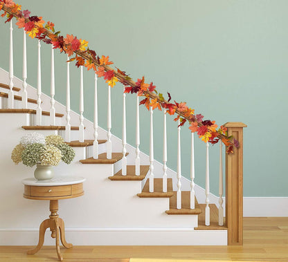 plastic and silk-cloth maple leaves designed to look like real fallen foliage