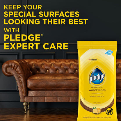 Pledge Expert Care Enhancing Wood Wipes – Lemon Scent Quick Desk Wipe for Background Scent and Focused Study Sessions