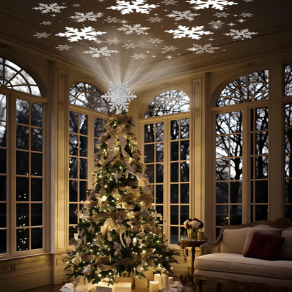 PliMook Christmas Tree Topper Light with 6 Projector Slides, Easy-to-Wrap Holiday Gift for Grandparents, Hosts, and Hard-to-Shop-For Adults, Silver