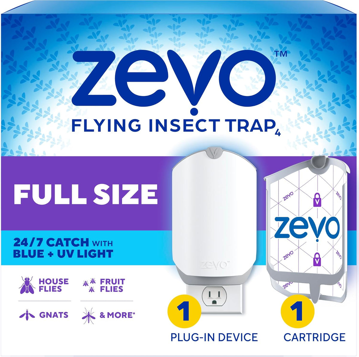 plug-in electric base emitting blue and uv light to attract flying insects continuously