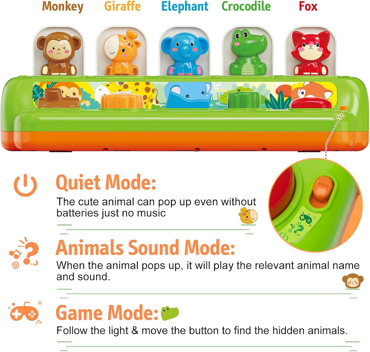 pop-up animal figures that trigger corresponding animal names and sounds