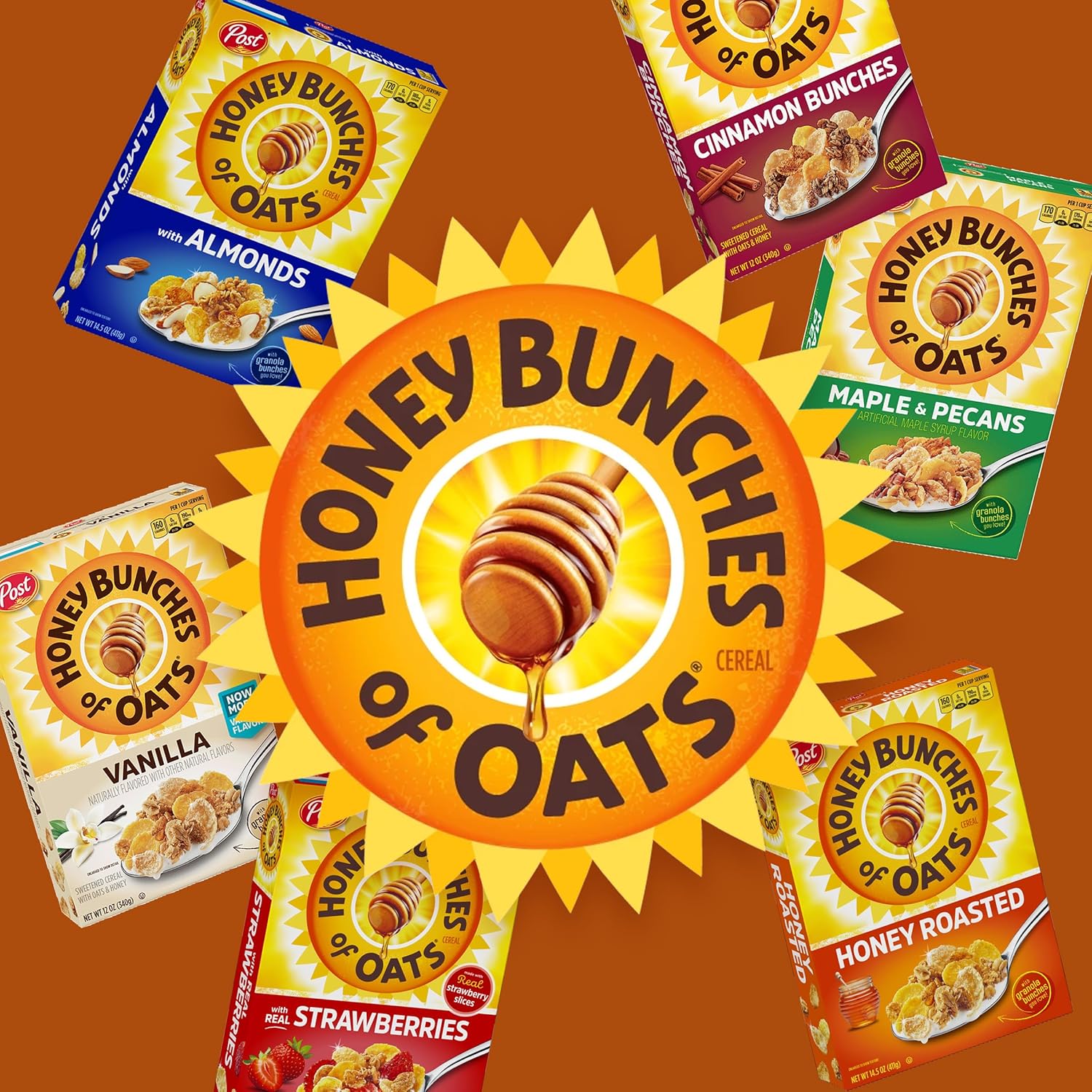Post Honey Bunches of Oats with Almonds Cereal – Family-Size Breakfast Box for Kids Morning Meals