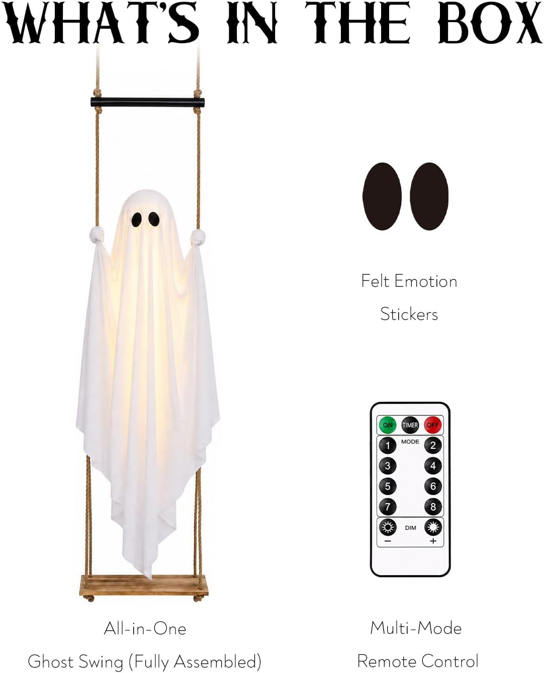 HauntedSwing 3.7FT Pre-Assembled Swing Ghost — Thoughtful Halloween Gift for Neighbors, Hosts & Party Throwers
