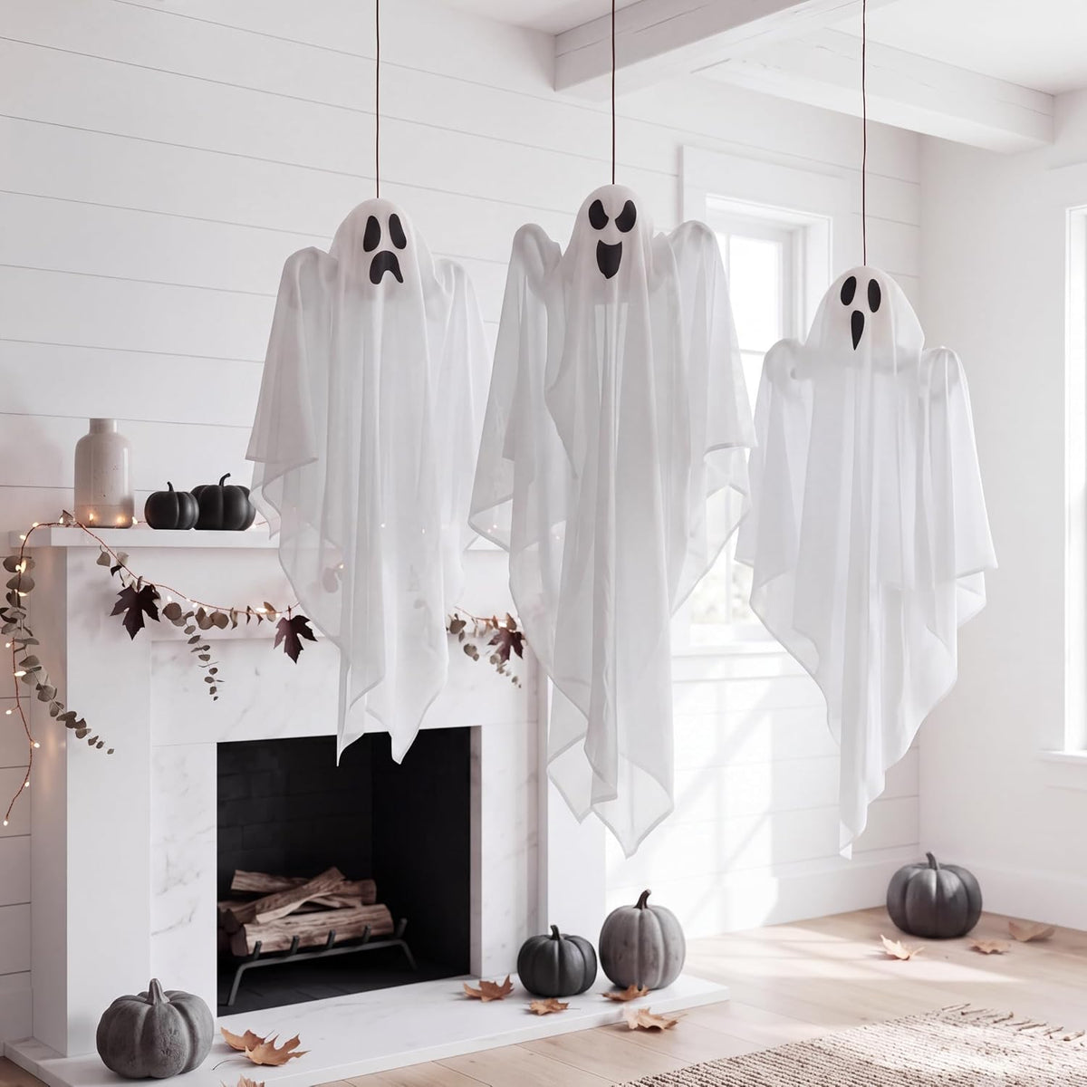 JOYIN Hanging Halloween Ghosts – 3-Pack Outdoor Patio & Lawn Decor, Swaying Flying Ghost Figures for Front Yard