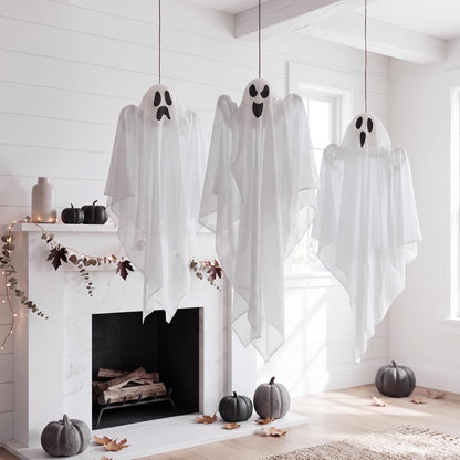 JOYIN Hanging Halloween Ghosts – 3-Pack Outdoor Patio & Lawn Decor, Swaying Flying Ghost Figures for Front Yard