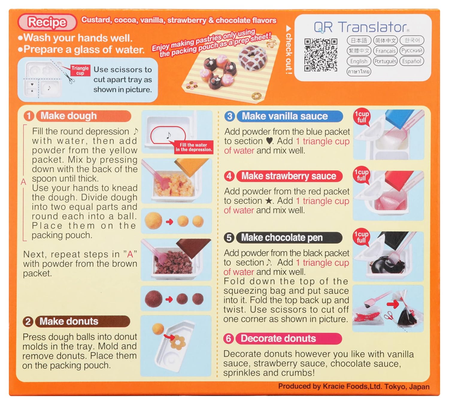 pre-measured candy powders, icing, and decorative sprinkles included in one 1.4 oz pack