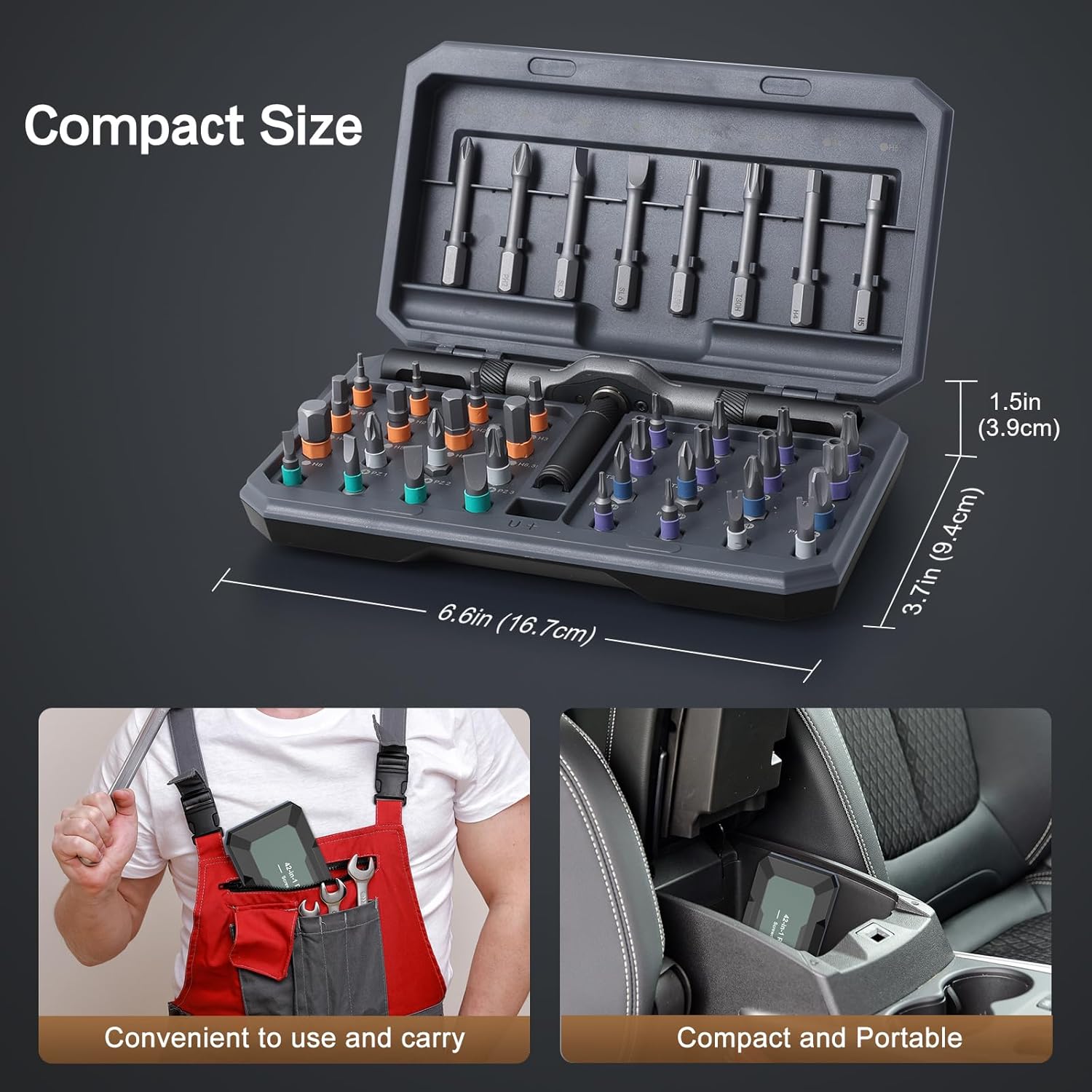 PrecisionTool 42-in-1 Magnetic Ratchet Screwdriver Set – Client-Side Service Tool for Field Technicians, Detachable Ratchet Handle