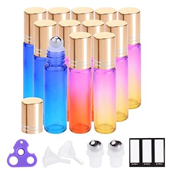 PrettyCare Refillable Roller Bottles for Aromatherapy – UV-Blocking Amber Glass 10ml Vials with Steel Ball for Meditation Space and Self-Care Diffuser Oils