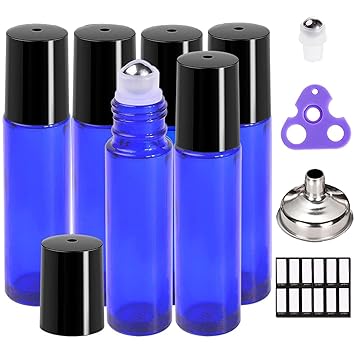 PrettyCare Refillable Roller Bottles for Aromatherapy – UV-Blocking Amber Glass 10ml Vials with Steel Ball for Meditation Space and Self-Care Diffuser Oils