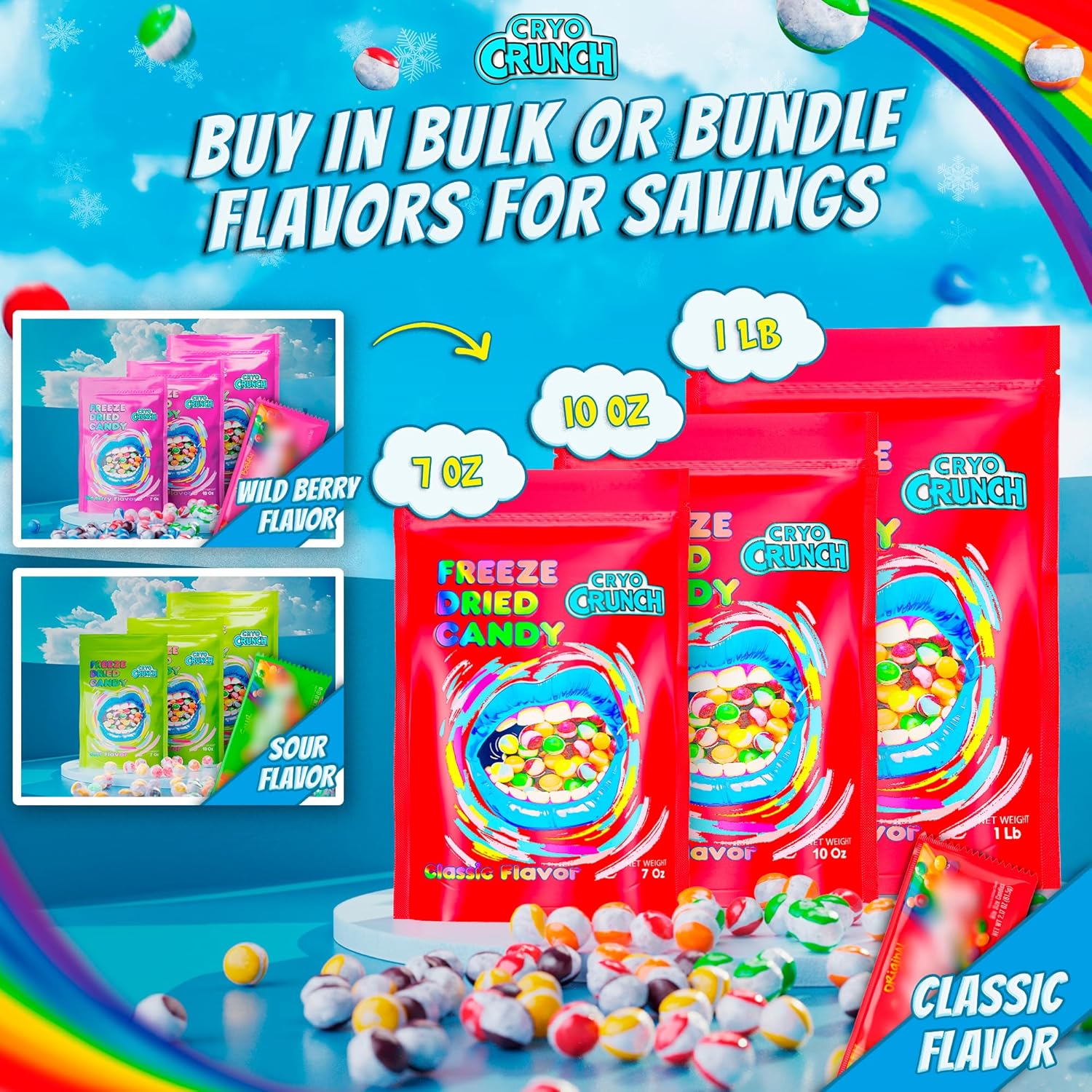 Primary Colors Candy Freeze Dried Candy 10oz Resealable Bag - Nut-Free, Soy-Free, Gluten-Free Allergy-Safe School Lunchbox Treat for Kids