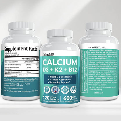 PrimeMD Calcium D3 K2 MK-7 5000IU – Morning Wellness Stack for Postmenopausal Women, 240ct Pack of 2