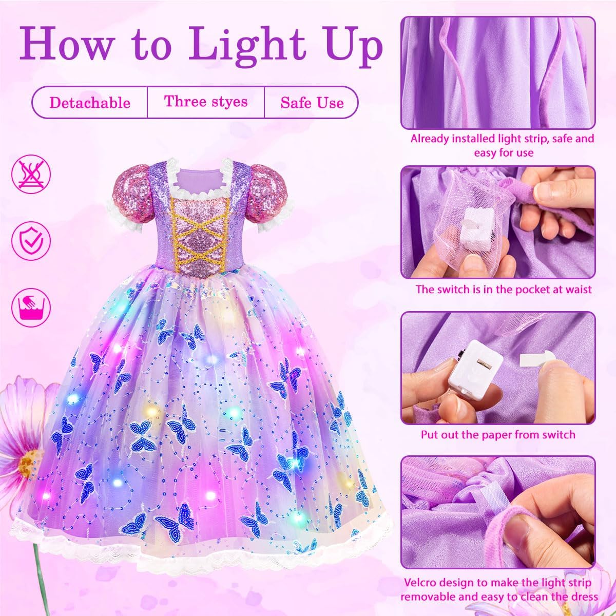 princess-style silhouette and detailing for authentic fairytale feel